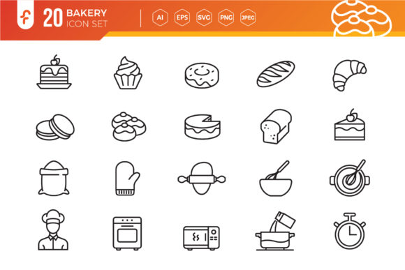 Bakery Elements Icon Set: A Modern Graphic Design Asset for Editors and Bloggers