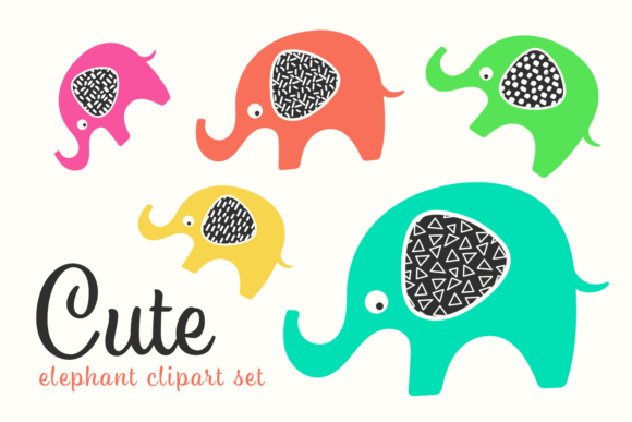 Cute Elephant Clipart Set for Handmade Projects