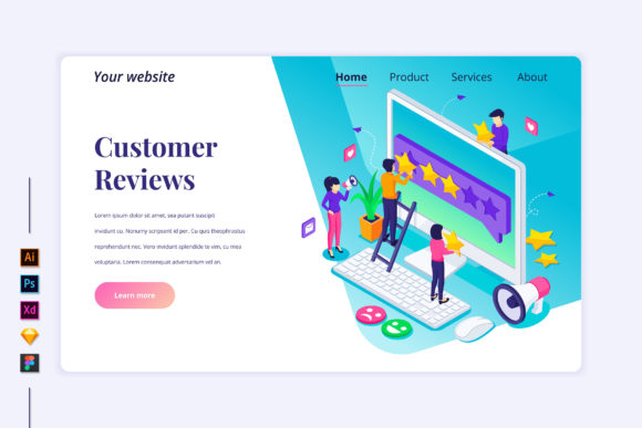 Isometric Customer Reviews Landing Page Graphics