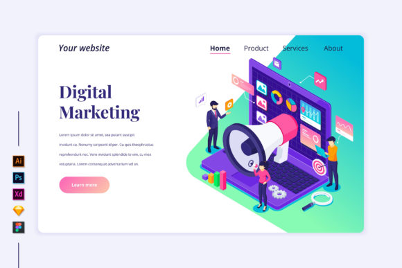 Isometric Digital Marketing Landing Page Graphics