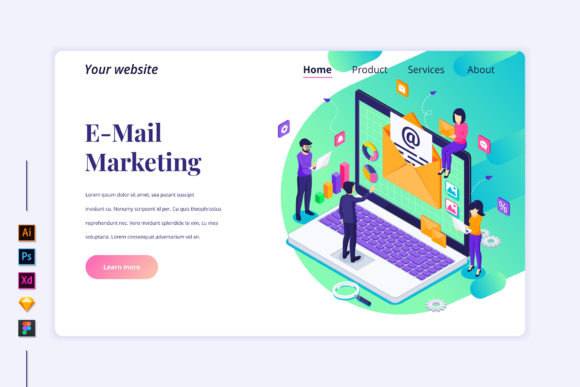 Isometric Email Marketing Landing Page Graphics
