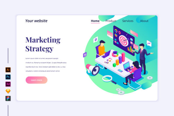 Isometric Marketing Strategy Design for Landing Page Graphics