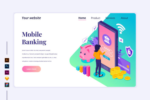 Isometric Online Banking Landing Page Graphics