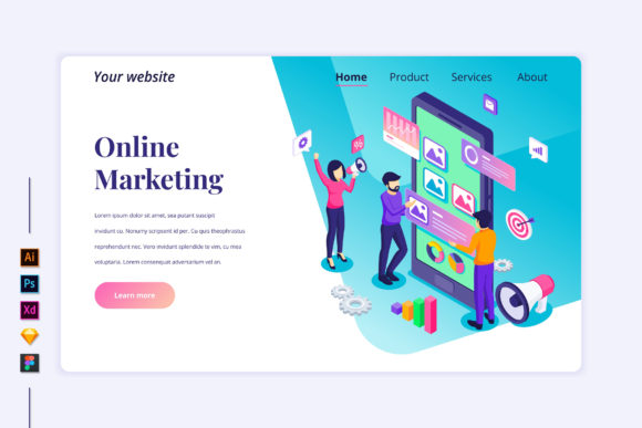 Isometric Online Marketing Landing Page Graphics
