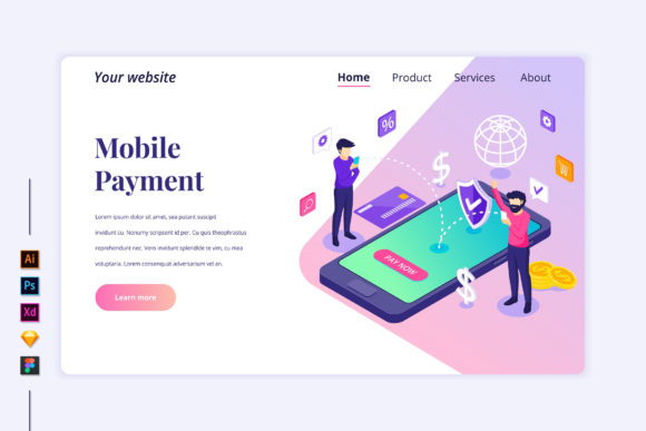 Isometric Online Payment Landing Page Graphics