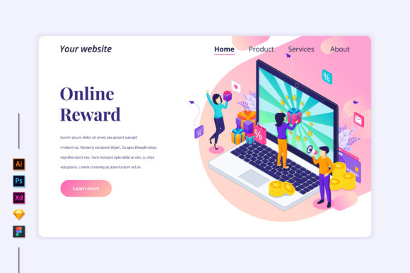 Isometric Online Reward Landing Page Graphics