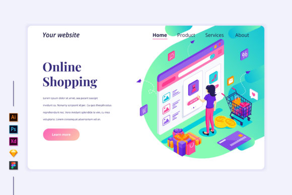 Isometric Online Shopping Landing Page Graphics