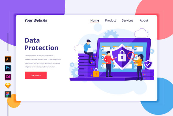 Landing Page Template of Data Protection - Modern Graphics for Web Use