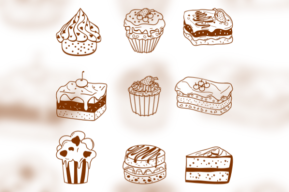 Monochrome Cake Doodle Set for Branding and Graphics