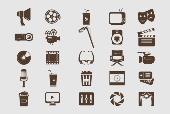 Monochrome Cinema Icons for Graphic Design