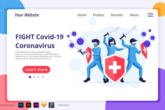 People Fight with Virus Landing Page Graphics for Local Branding
