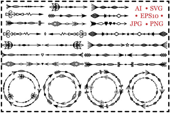 Set of Openwork Arrows and Round Frames for Crafts and Graphics