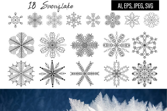 White and Black Snowflakes Clip Art for Graphics and Decorative Elements
